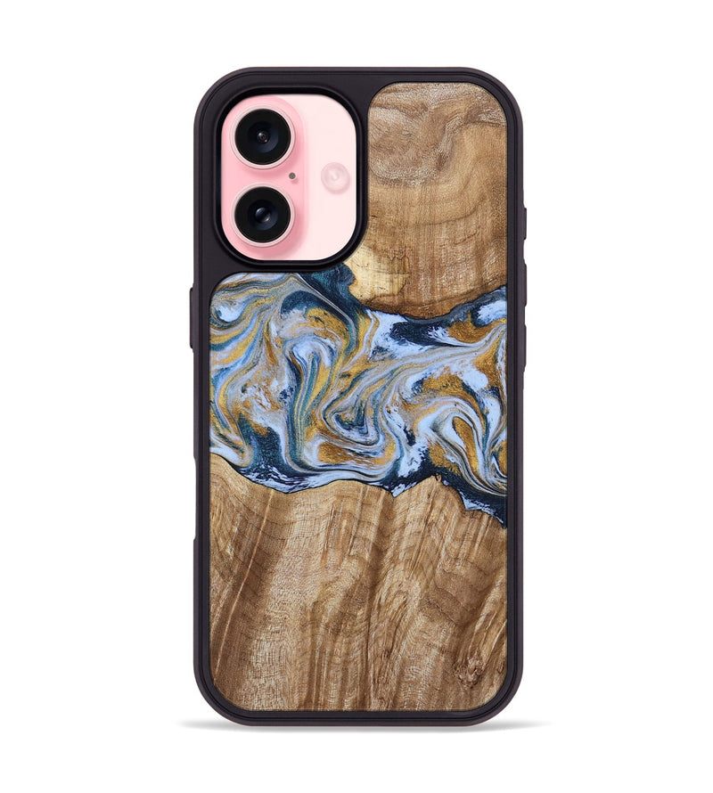 iPhone 16 Wood Phone Case - Rowen (Teal & Gold, 791425)