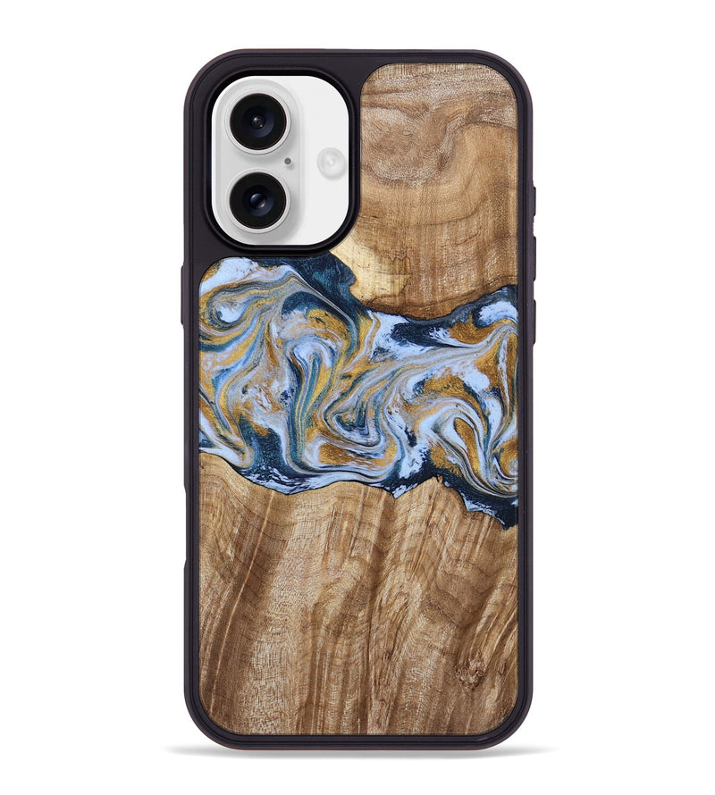 iPhone 16 Plus Wood Phone Case - Rowen (Teal & Gold, 791425)