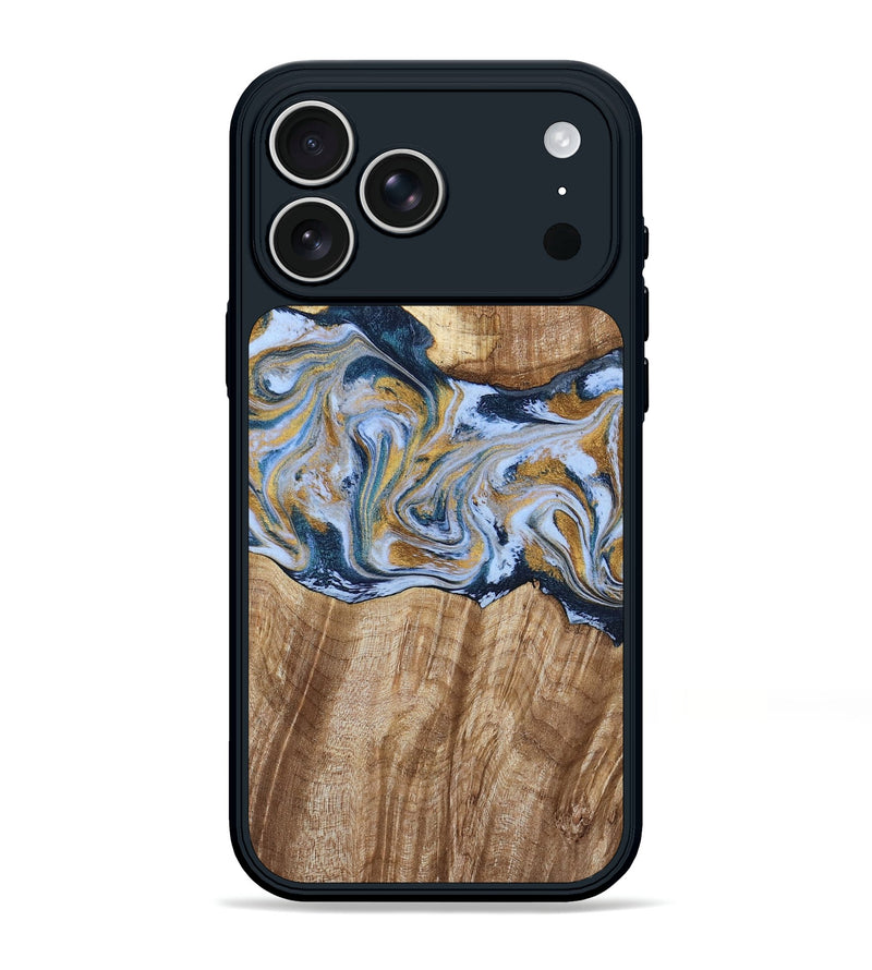 iPhone 17 Pro Max Wood Phone Case - Rowen (Teal & Gold, 791425)
