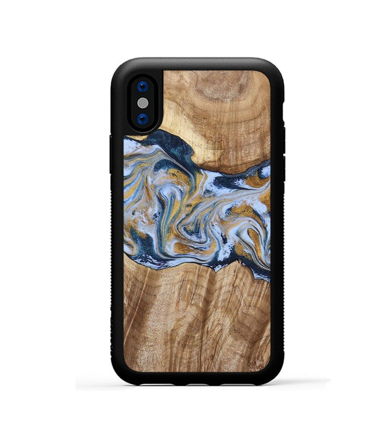 iPhone Xs Wood Phone Case - Rowen (Teal & Gold, 791425)