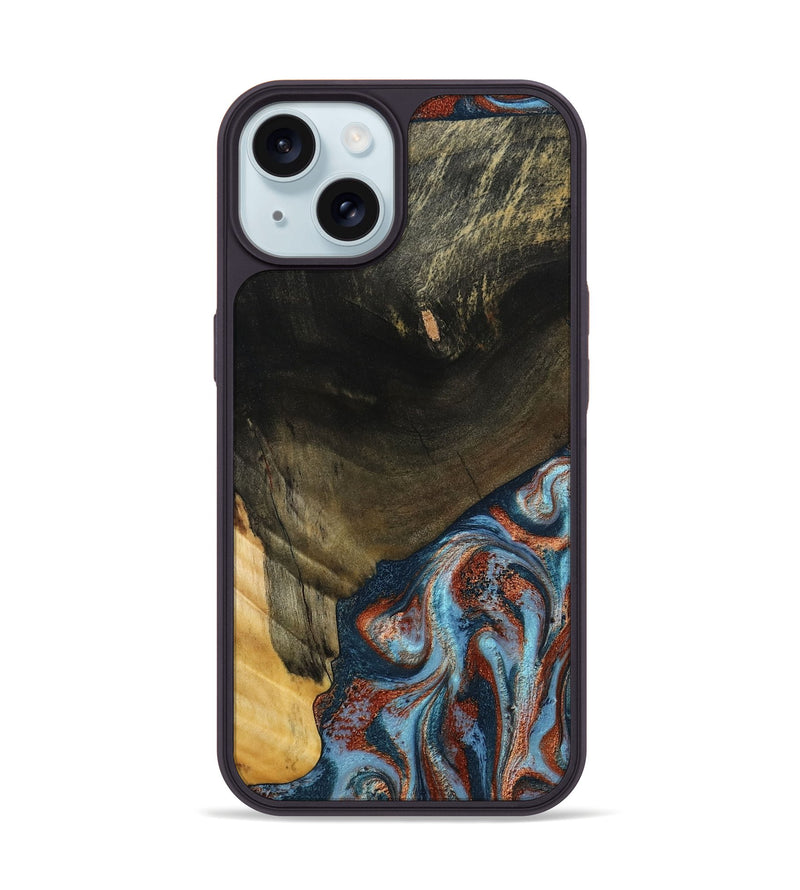 iPhone 15 Wood Phone Case - Tillie (Teal & Gold, 791427)