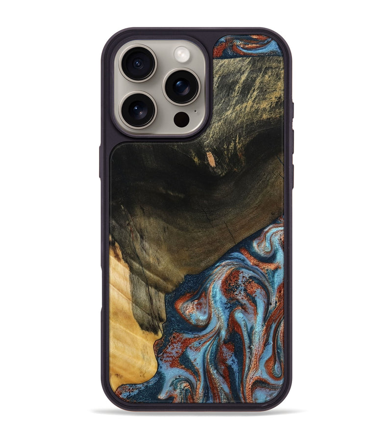 iPhone 16 Pro Max Wood Phone Case - Tillie (Teal & Gold, 791427)