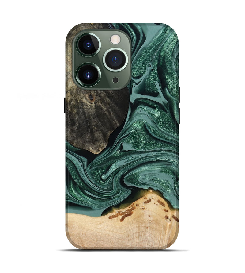 iPhone 13 Pro Wood Live Edge Phone Case - Rocio (Green, 791561)