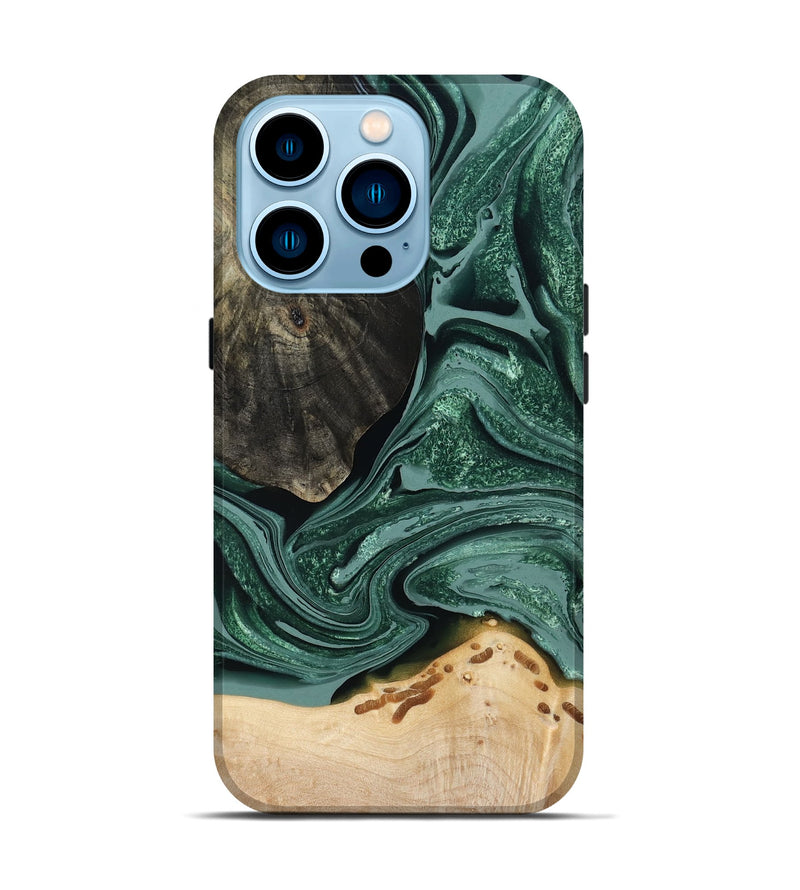 iPhone 14 Pro Wood Live Edge Phone Case - Rocio (Green, 791561)