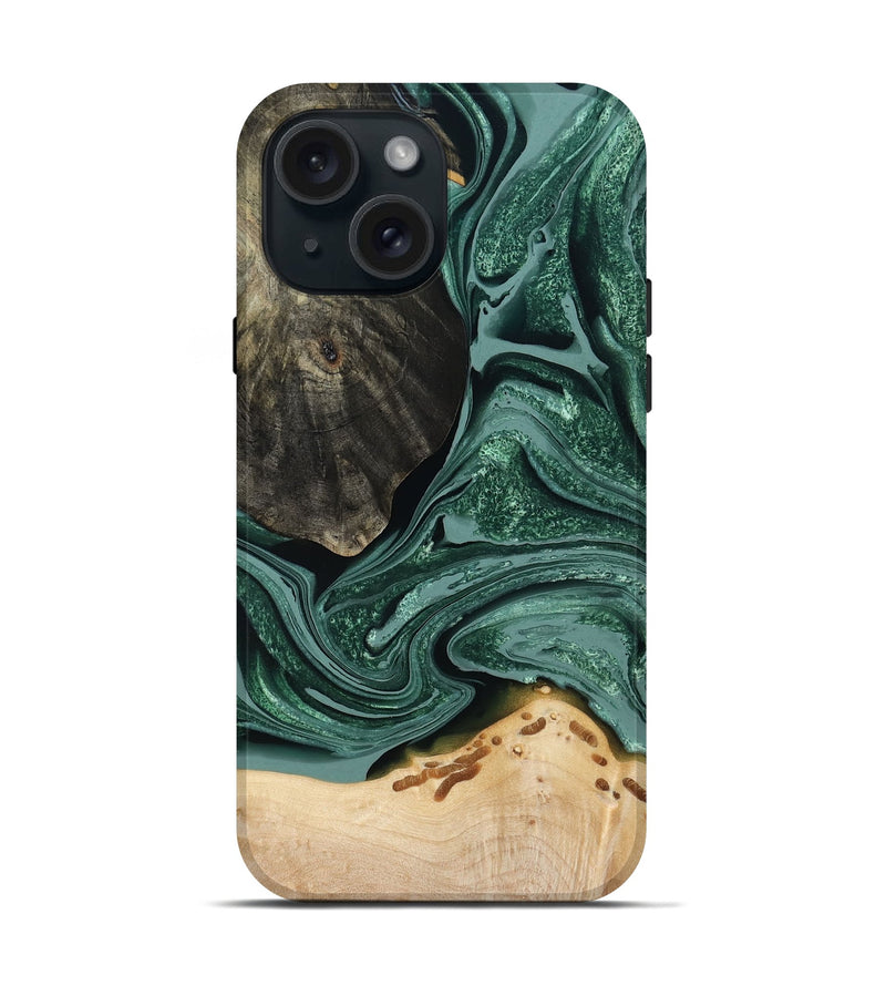 iPhone 15 Wood Live Edge Phone Case - Rocio (Green, 791561)