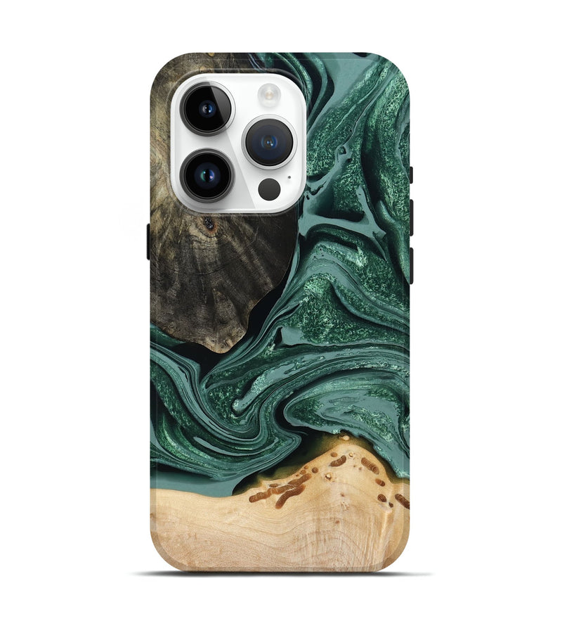 iPhone 15 Pro Wood Live Edge Phone Case - Rocio (Green, 791561)