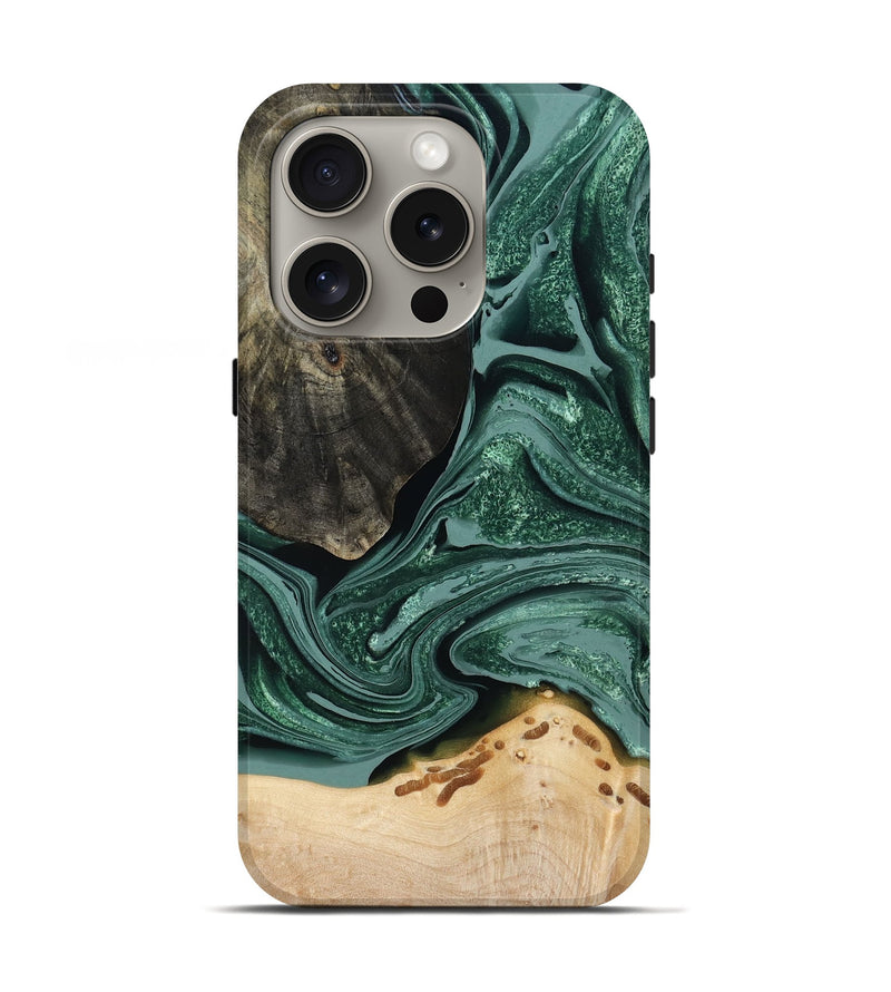 iPhone 16 Pro Wood Live Edge Phone Case - Rocio (Green, 791561)