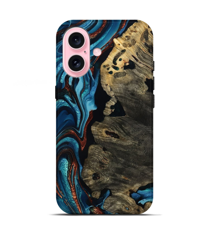 iPhone 17 Wood Live Edge Phone Case - Rogelio (Teal & Gold, 791573)