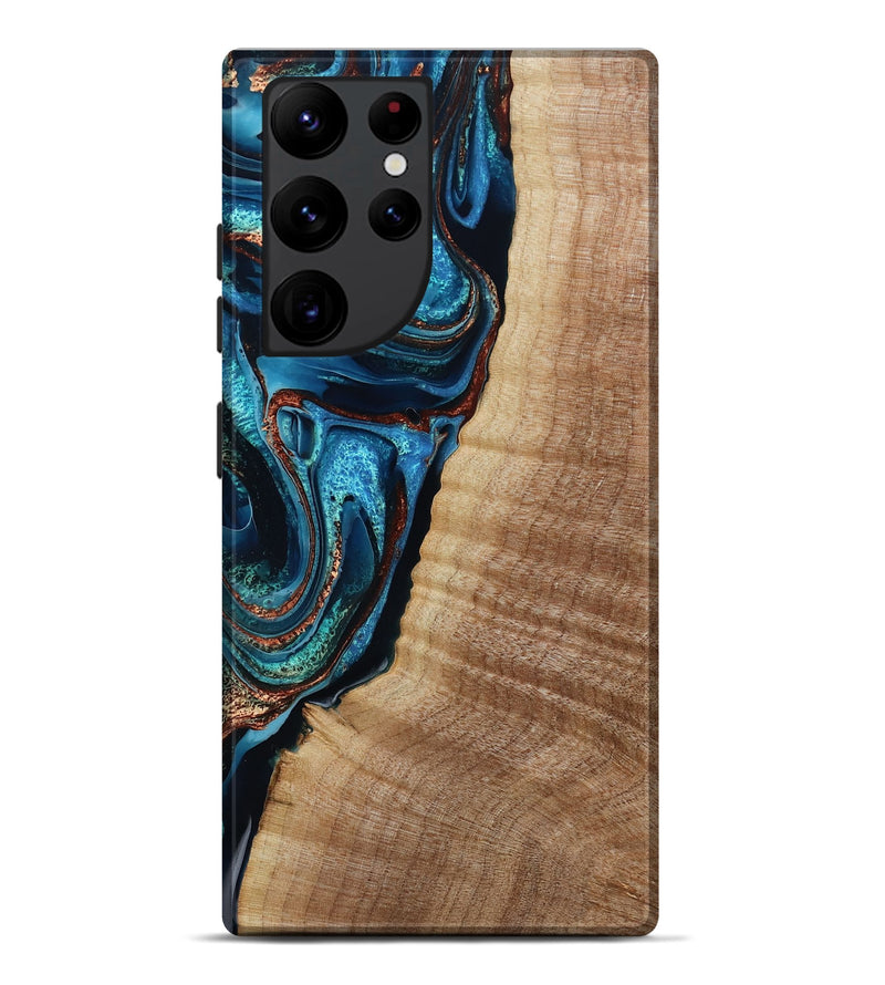 Galaxy S22 Ultra Wood Live Edge Phone Case - Kimora (Teal & Gold, 791579)