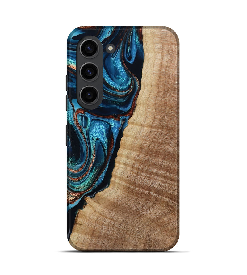 Galaxy S23 Wood Live Edge Phone Case - Kimora (Teal & Gold, 791579)