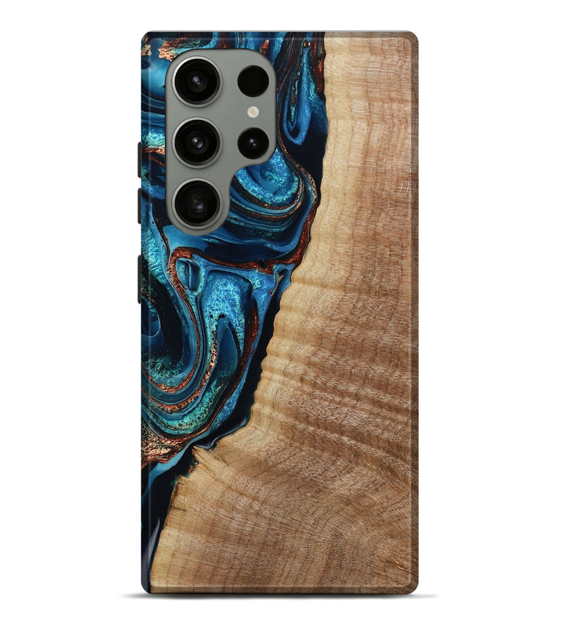 Galaxy S23 Ultra Wood Live Edge Phone Case - Kimora (Teal & Gold, 791579)