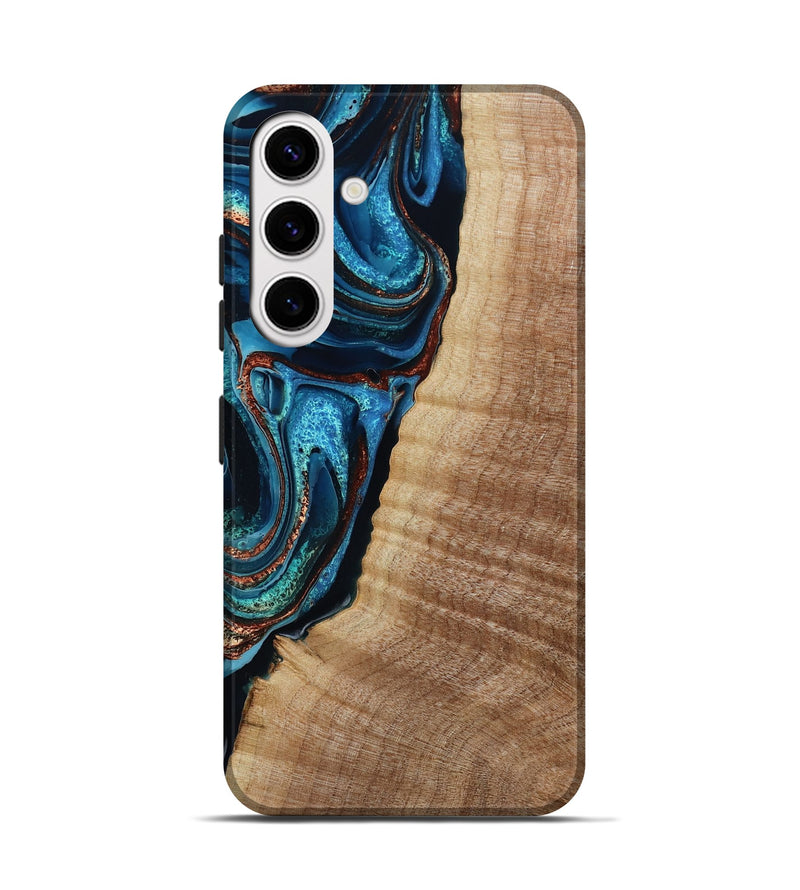 Galaxy S25 Wood Live Edge Phone Case - Kimora (Teal & Gold, 791579)
