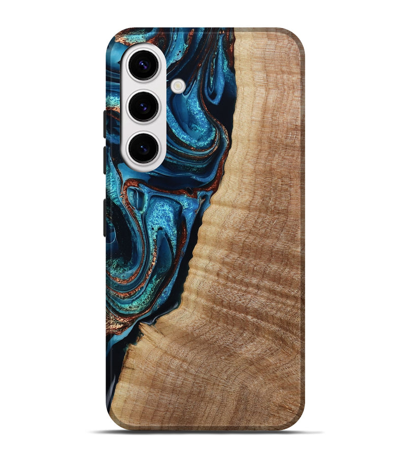 Galaxy S25 Plus Wood Live Edge Phone Case - Kimora (Teal & Gold, 791579)
