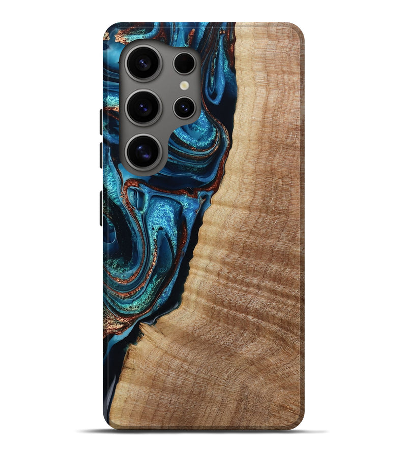 Galaxy S25 Ultra Wood Live Edge Phone Case - Kimora (Teal & Gold, 791579)