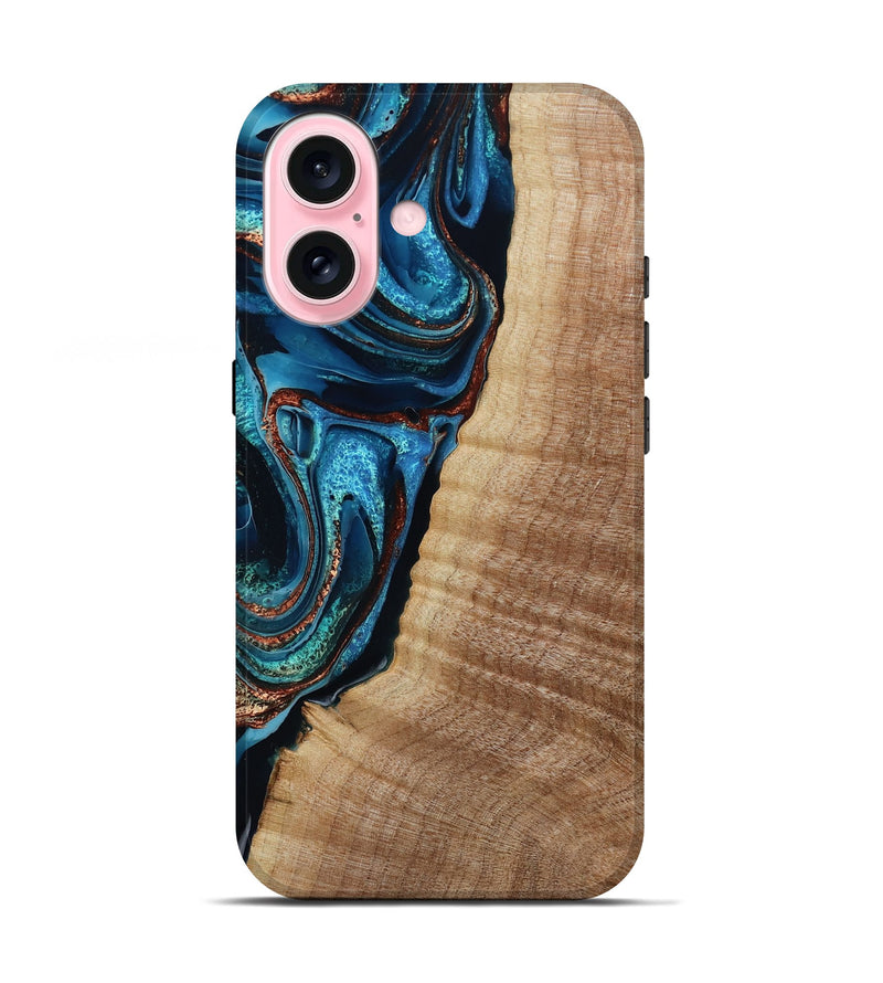 iPhone 17 Wood Live Edge Phone Case - Kimora (Teal & Gold, 791579)