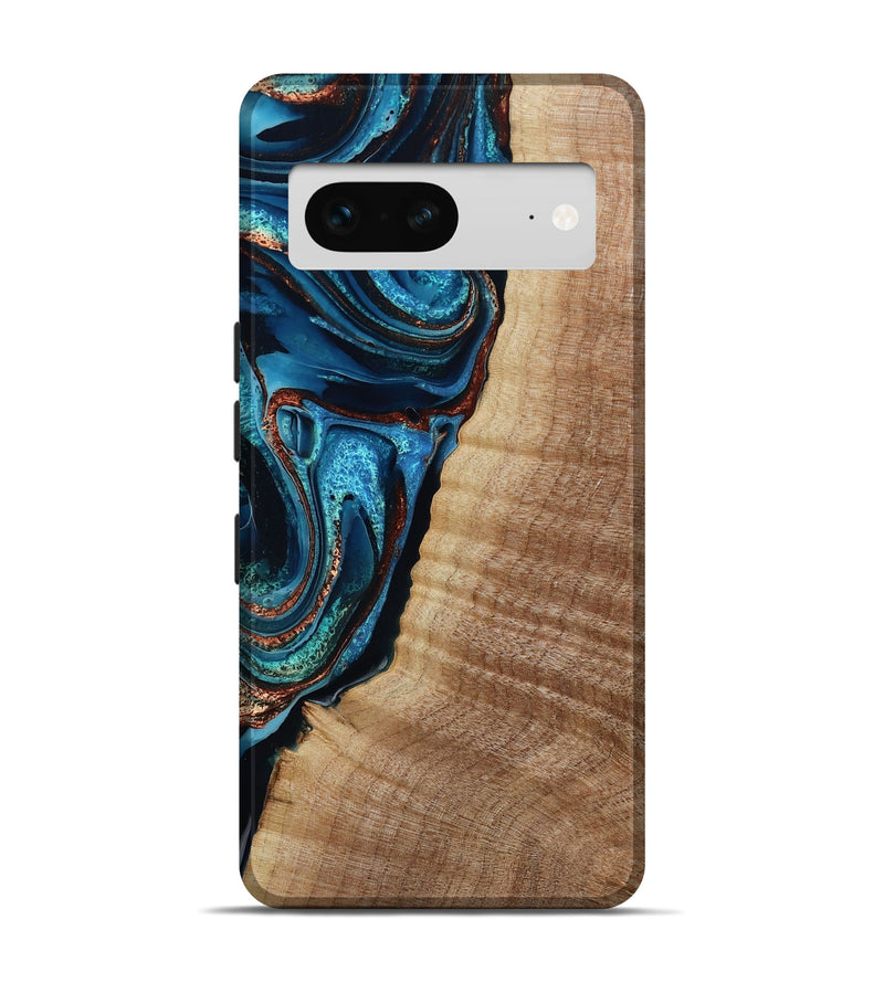 Pixel 7 Wood Live Edge Phone Case - Kimora (Teal & Gold, 791579)