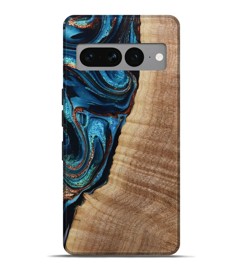 Pixel 7 Pro Wood Live Edge Phone Case - Kimora (Teal & Gold, 791579)