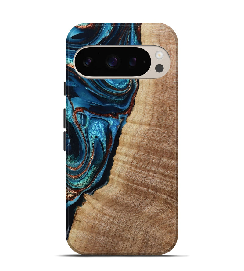Pixel 9 Wood Live Edge Phone Case - Kimora (Teal & Gold, 791579)