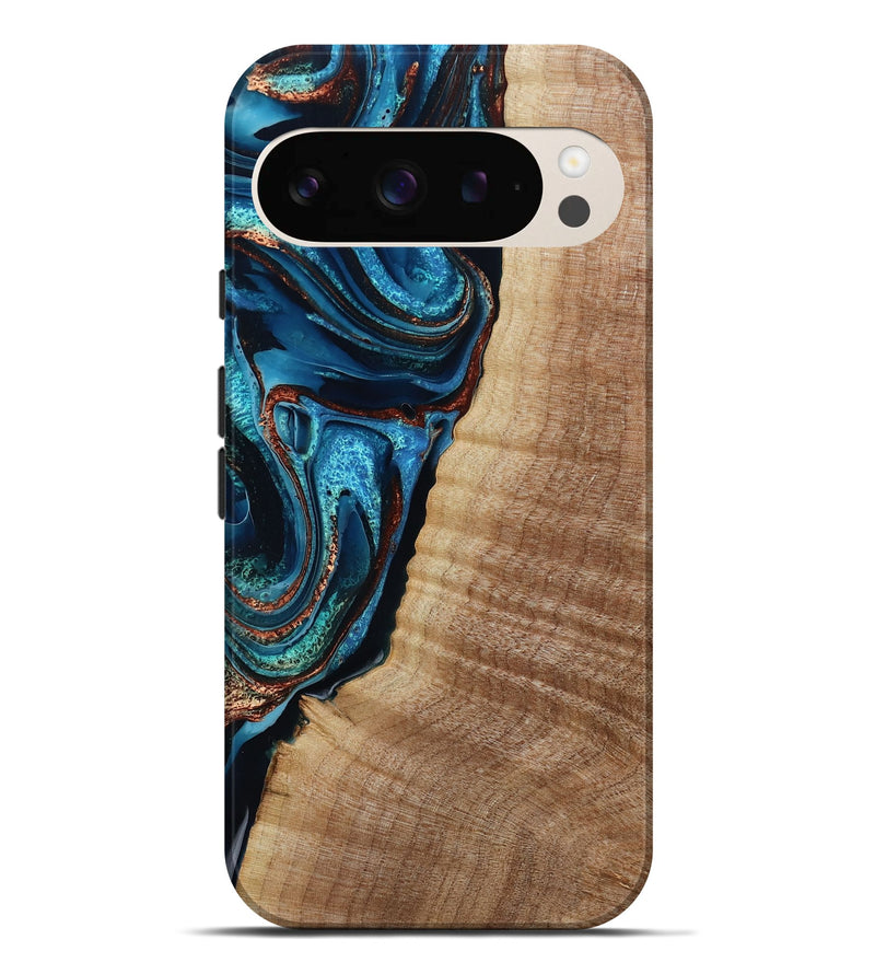 Pixel 9 Pro XL Wood Live Edge Phone Case - Kimora (Teal & Gold, 791579)