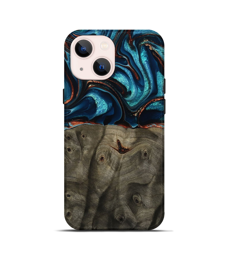 iPhone 13 mini Wood Live Edge Phone Case - Westyn (Teal & Gold, 791587)