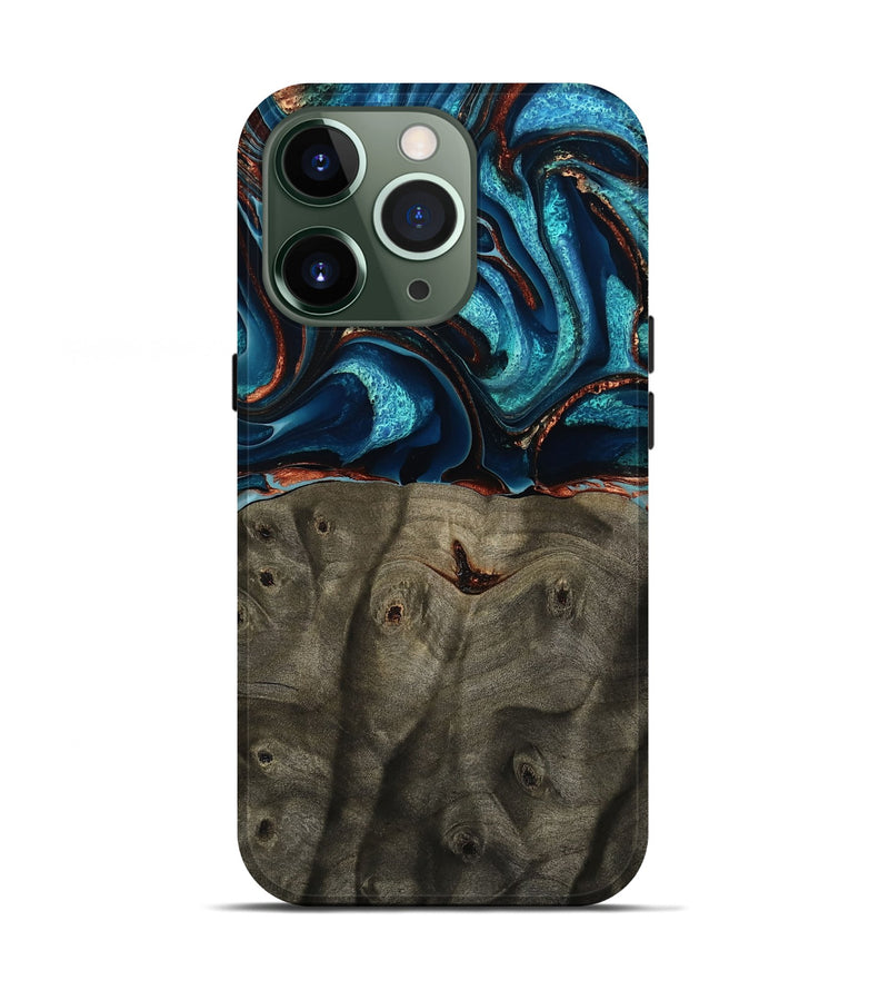 iPhone 13 Pro Wood Live Edge Phone Case - Westyn (Teal & Gold, 791587)