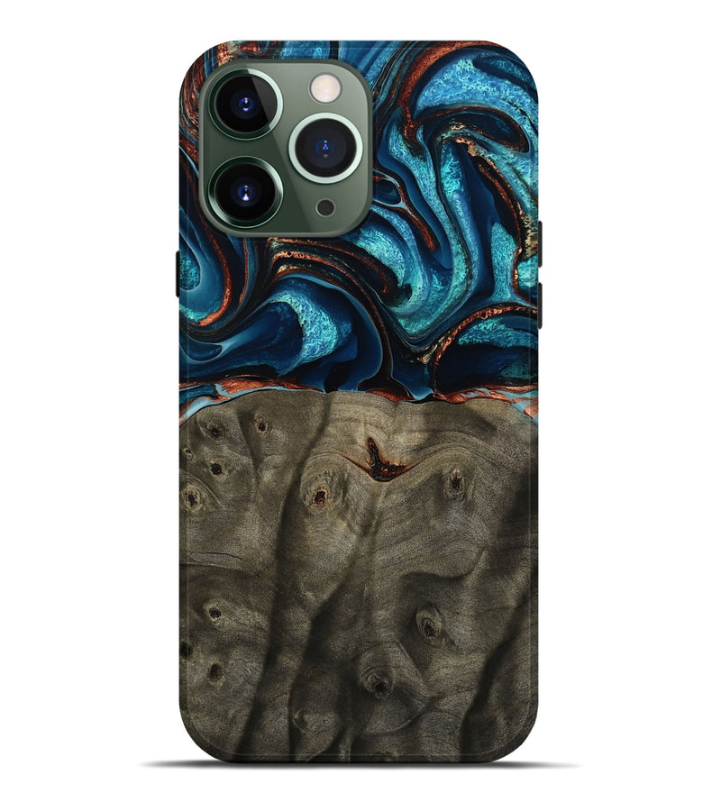 iPhone 13 Pro Max Wood Live Edge Phone Case - Westyn (Teal & Gold, 791587)