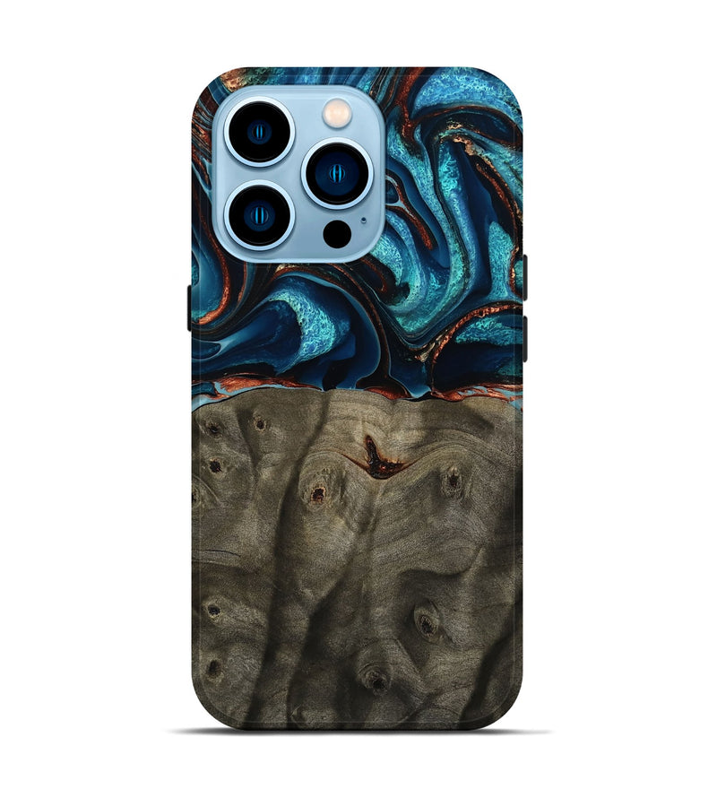iPhone 14 Pro Wood Live Edge Phone Case - Westyn (Teal & Gold, 791587)