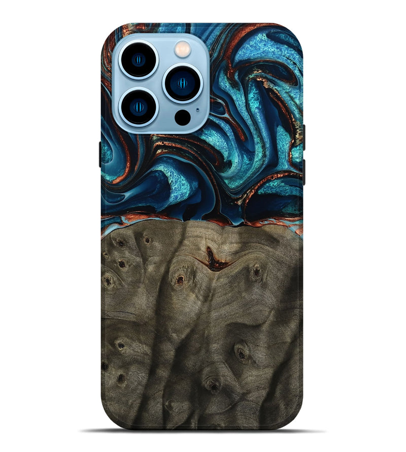 iPhone 14 Pro Max Wood Live Edge Phone Case - Westyn (Teal & Gold, 791587)