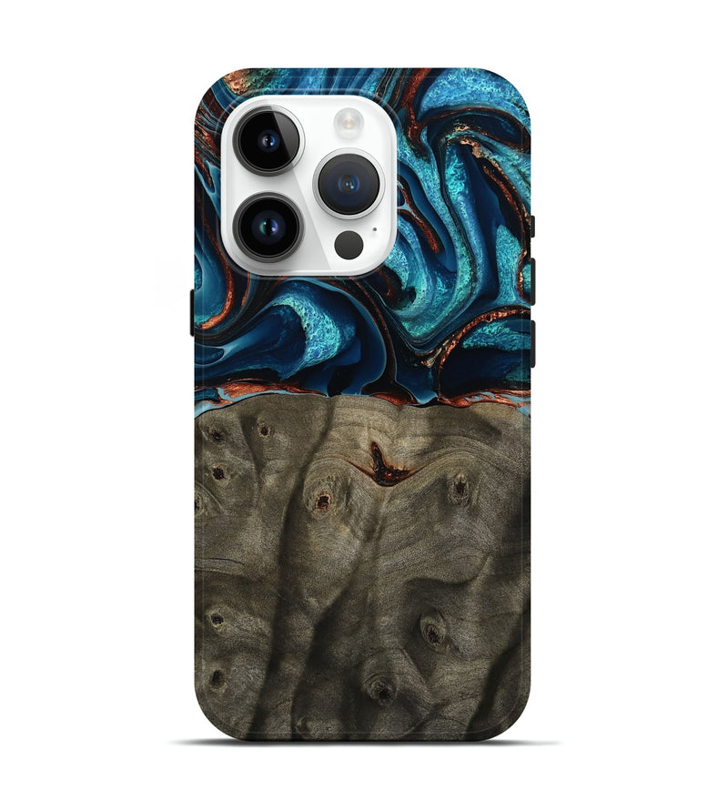 iPhone 15 Pro Wood Live Edge Phone Case - Westyn (Teal & Gold, 791587)
