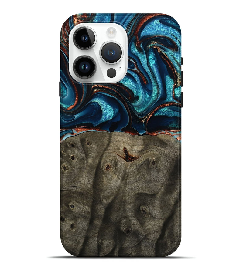 iPhone 15 Pro Max Wood Live Edge Phone Case - Westyn (Teal & Gold, 791587)
