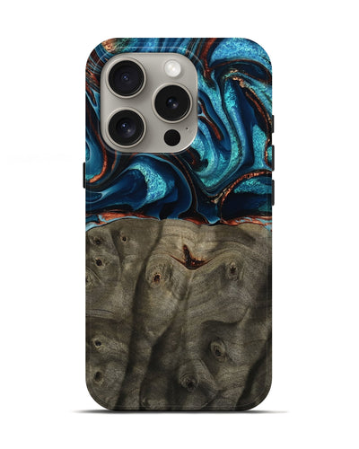 iPhone 16 Pro Wood Live Edge Phone Case - Westyn (Teal & Gold, 791587)