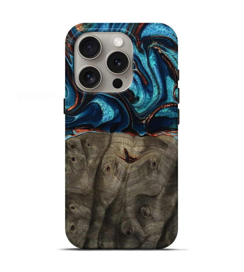 iPhone 16 Pro Wood Live Edge Phone Case - Westyn (Teal & Gold, 791587)