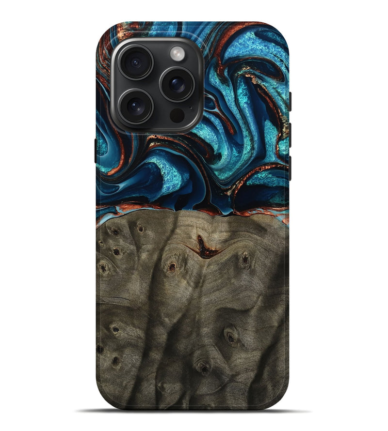 iPhone 16 Pro Max Wood Live Edge Phone Case - Westyn (Teal & Gold, 791587)