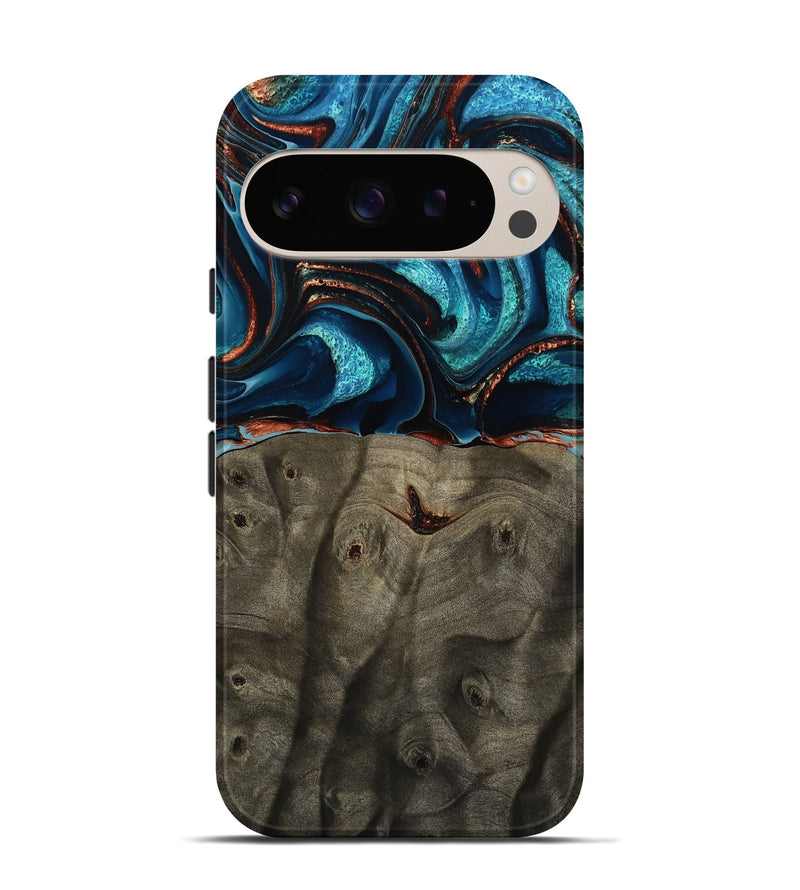 Pixel 9 Pro Wood Live Edge Phone Case - Westyn (Teal & Gold, 791587)