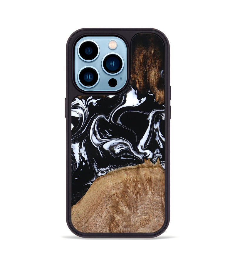 iPhone 14 Pro Wood Phone Case - Rickie (Black & White, 791911)
