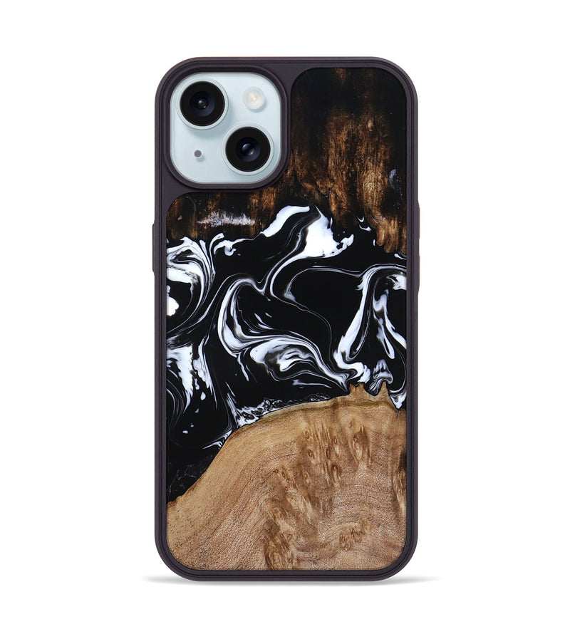 iPhone 15 Wood Phone Case - Rickie (Black & White, 791911)
