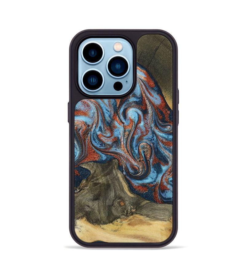 iPhone 14 Pro Wood Phone Case - Ione (Teal & Gold, 791932)