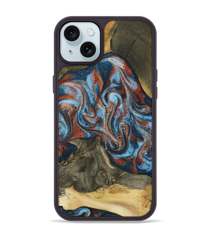 iPhone 15 Plus Wood Phone Case - Ione (Teal & Gold, 791932)