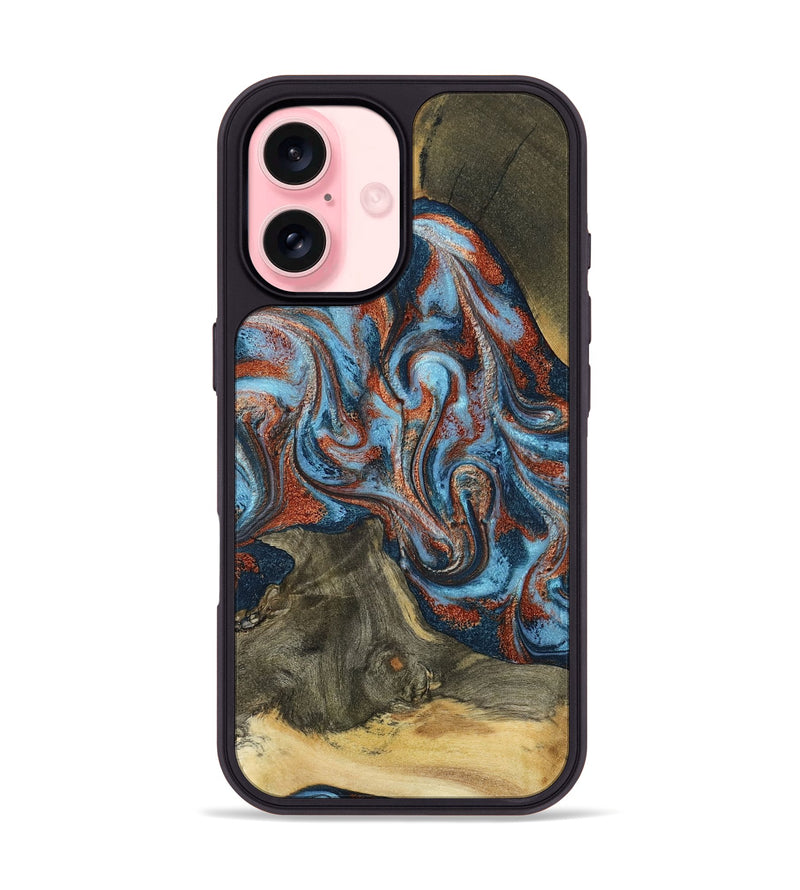iPhone 16 Wood Phone Case - Ione (Teal & Gold, 791932)