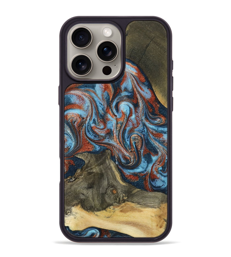 iPhone 16 Pro Max Wood Phone Case - Ione (Teal & Gold, 791932)