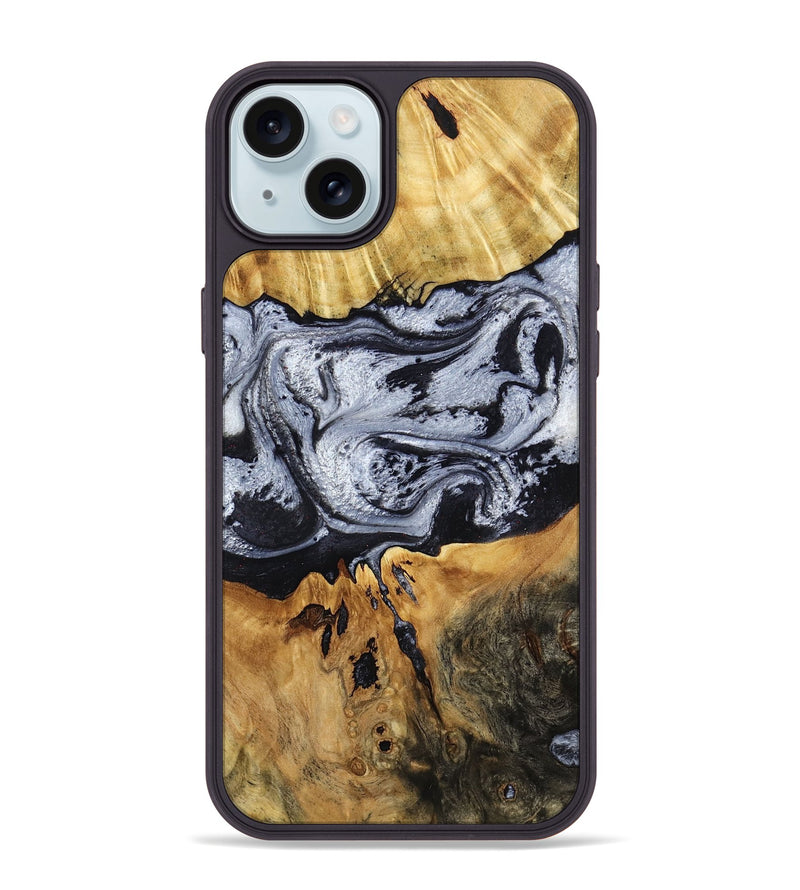 iPhone 15 Plus Wood Phone Case - Alfred (Black & White, 791947)