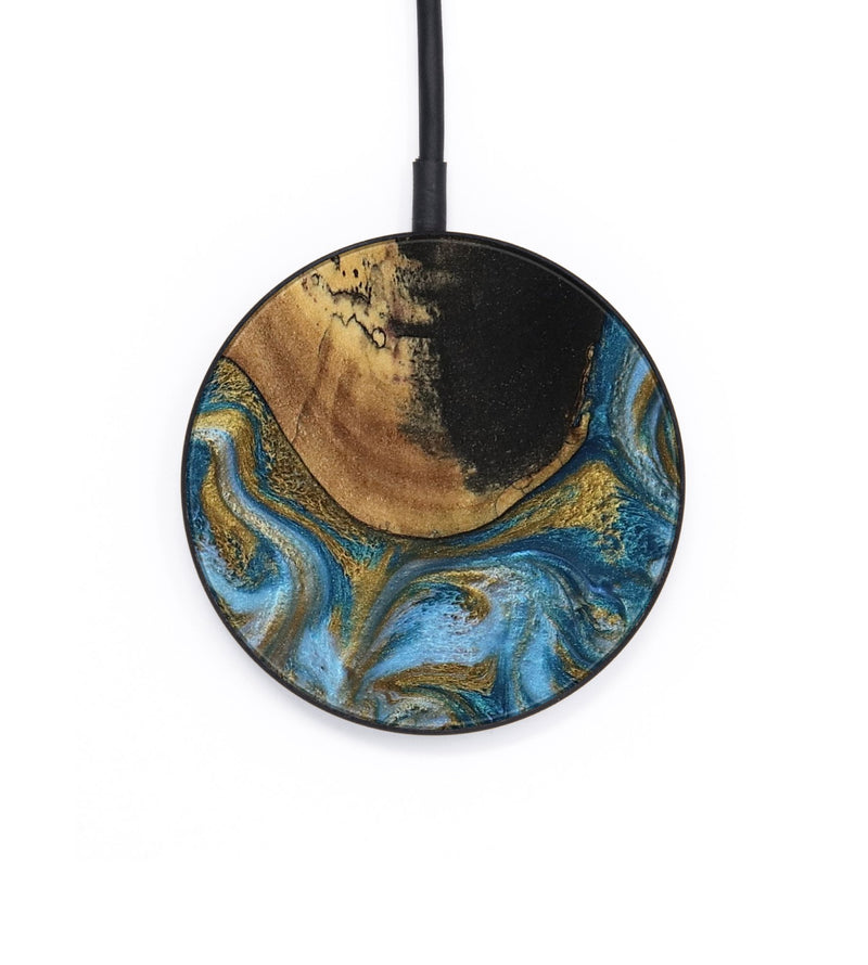 Circle Wood Wireless Charger - Gena (Teal & Gold, 791952)