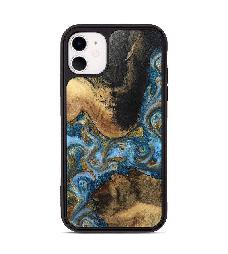 iPhone 11 Wood Phone Case - Gena (Teal & Gold, 791952)
