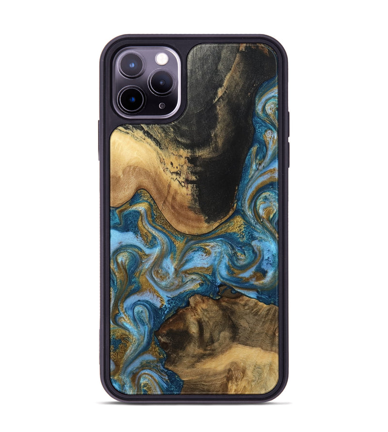 iPhone 11 Pro Max Wood Phone Case - Gena (Teal & Gold, 791952)