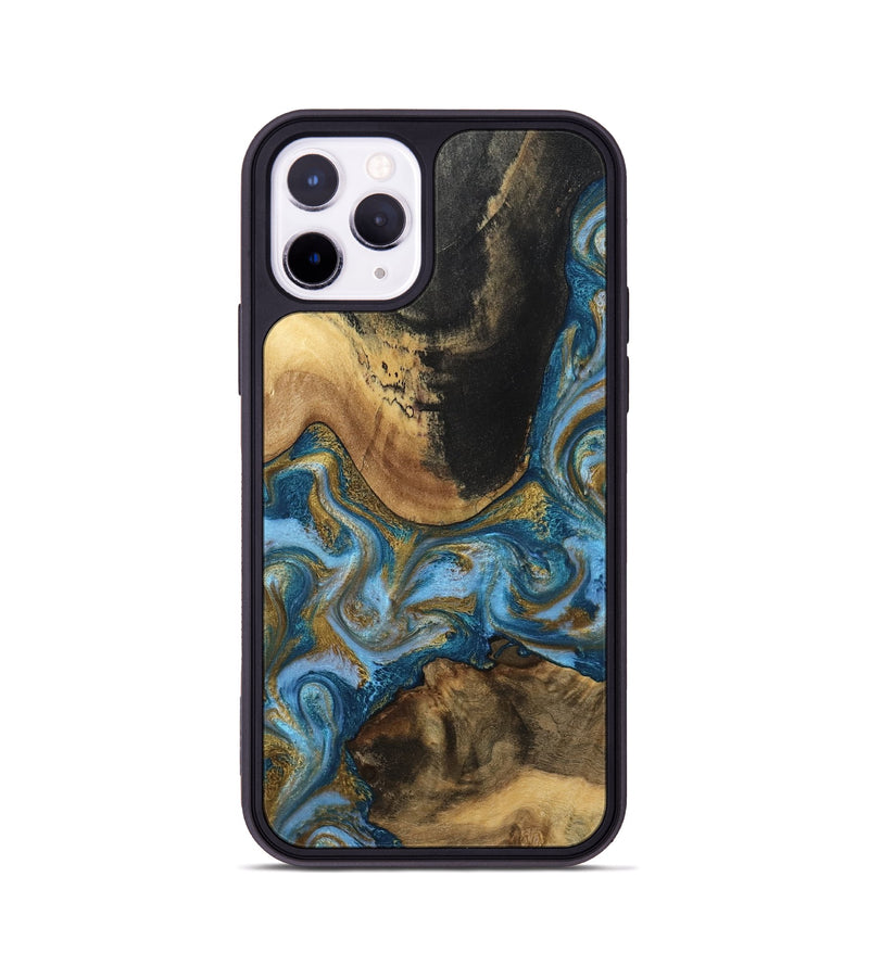 iPhone 11 Pro Wood Phone Case - Gena (Teal & Gold, 791952)