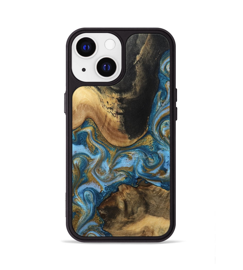 iPhone 13 Wood Phone Case - Gena (Teal & Gold, 791952)