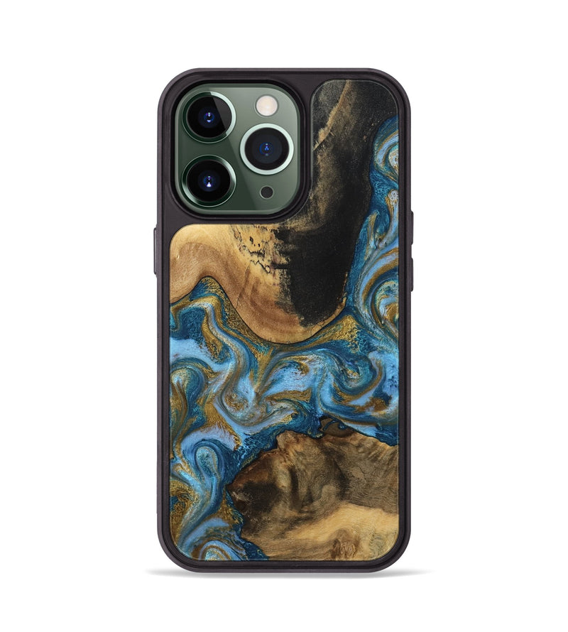 iPhone 13 Pro Wood Phone Case - Gena (Teal & Gold, 791952)
