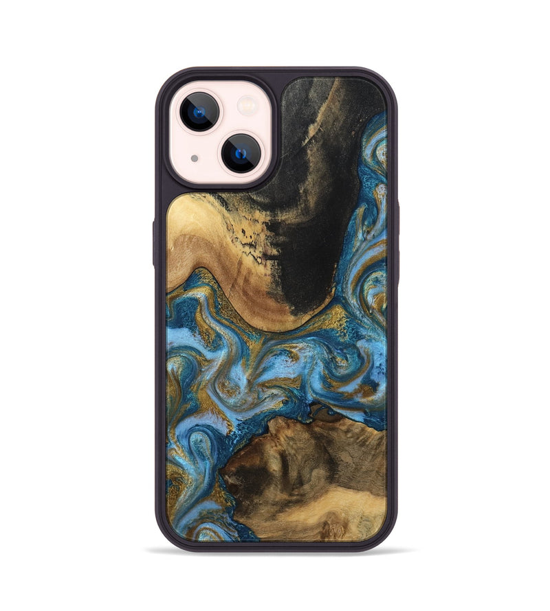 iPhone 14 Wood Phone Case - Gena (Teal & Gold, 791952)