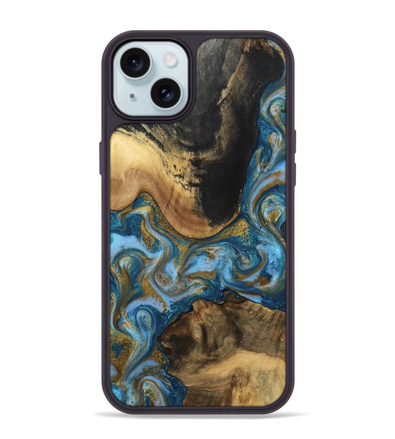 iPhone 15 Plus Wood Phone Case - Gena (Teal & Gold, 791952)