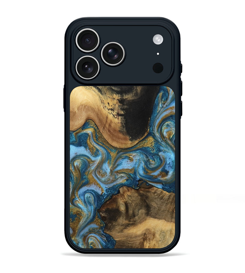 iPhone 17 Pro Max Wood Phone Case - Gena (Teal & Gold, 791952)